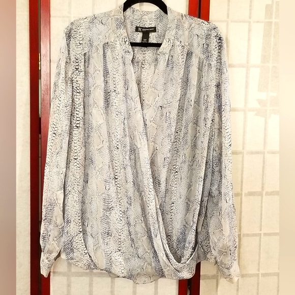 INC International Concepts Tops - Semi-Sheer Snake Print Crossover Blouse Size 24W I.N.C.